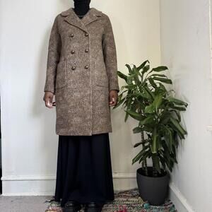 Talbots Wool Blend mob wife Leopard Print old money‎ Pea Coat Size 16P